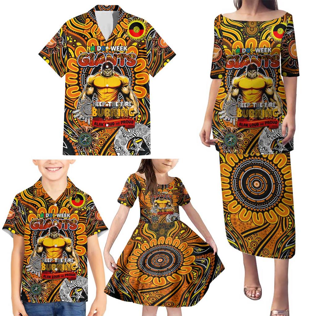Custom GWS Giants NAIDOC Week 2024 Family Matching Puletasi and Hawaiian Shirt Mascot Football