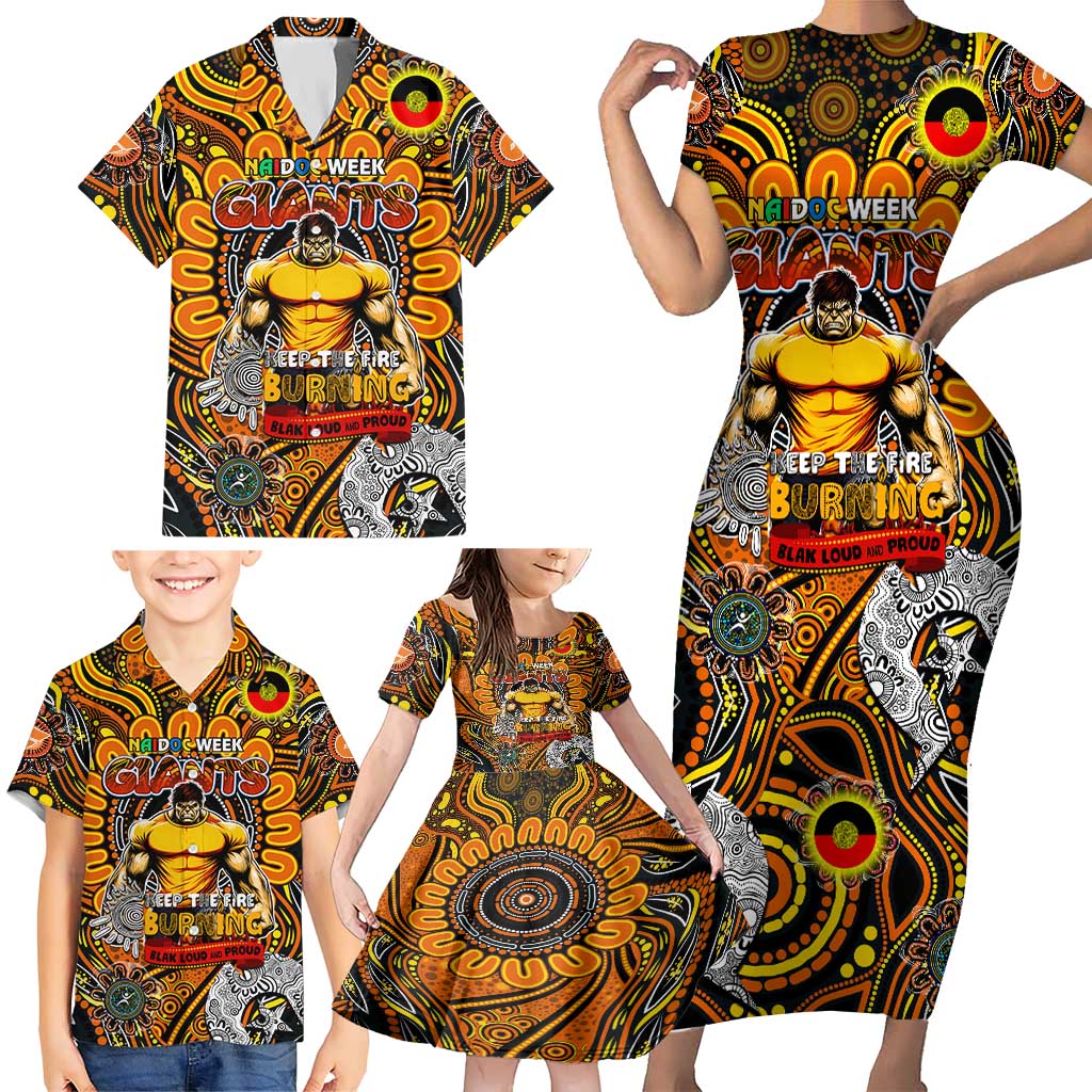 Custom GWS Giants NAIDOC Week 2024 Family Matching Short Sleeve Bodycon Dress and Hawaiian Shirt Mascot Football