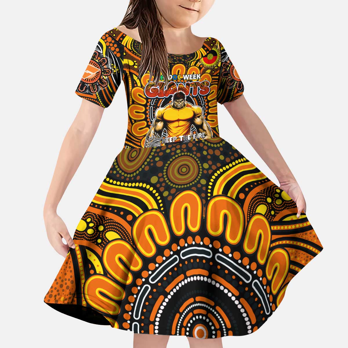 Custom GWS Giants NAIDOC Week 2024 Kid Short Sleeve Dress Mascot Football