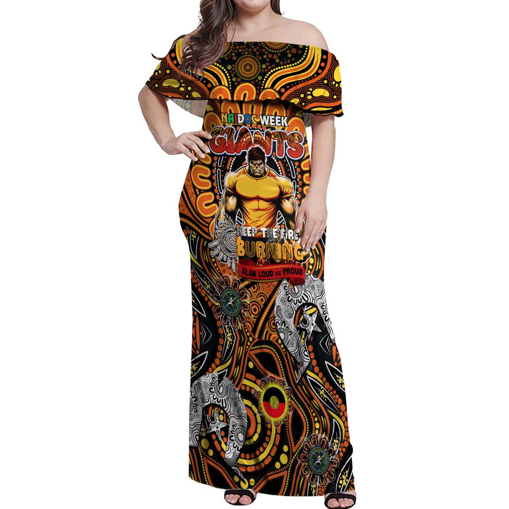 Custom GWS Giants NAIDOC Week 2024 Off Shoulder Maxi Dress Mascot Football