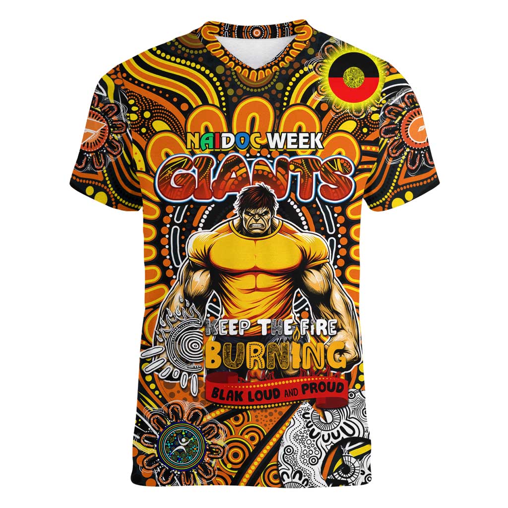 Custom GWS Giants NAIDOC Week 2024 Women V-Neck T-Shirt Mascot Football