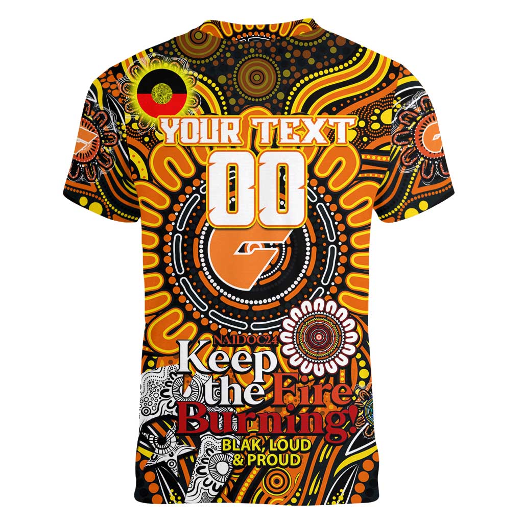 Custom GWS Giants NAIDOC Week 2024 Women V-Neck T-Shirt Mascot Football