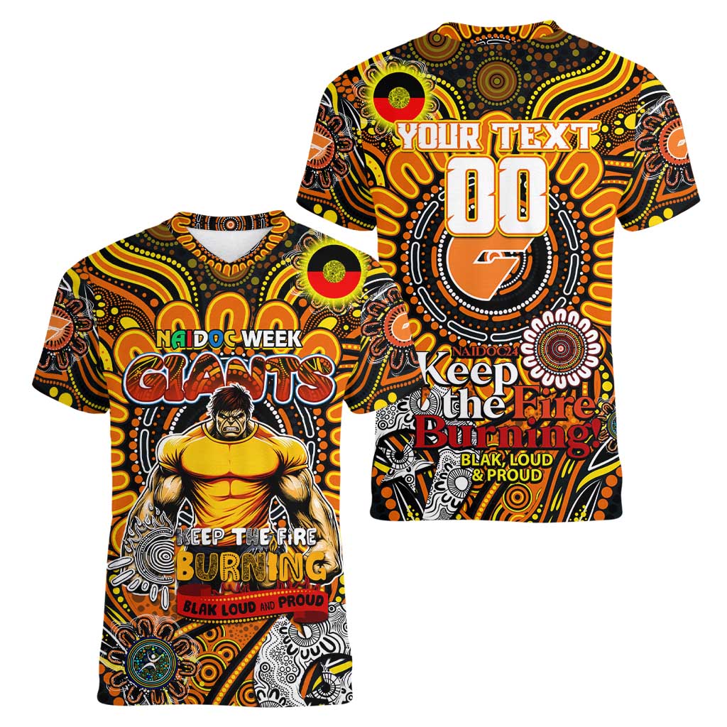 Custom GWS Giants NAIDOC Week 2024 Women V-Neck T-Shirt Mascot Football