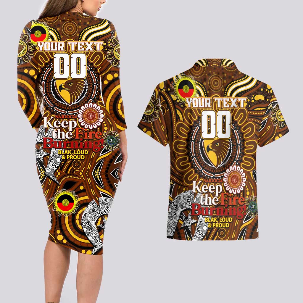 Custom Hawthorn Hawks NAIDOC Week 2024 Couples Matching Long Sleeve Bodycon Dress and Hawaiian Shirt Mascot Football