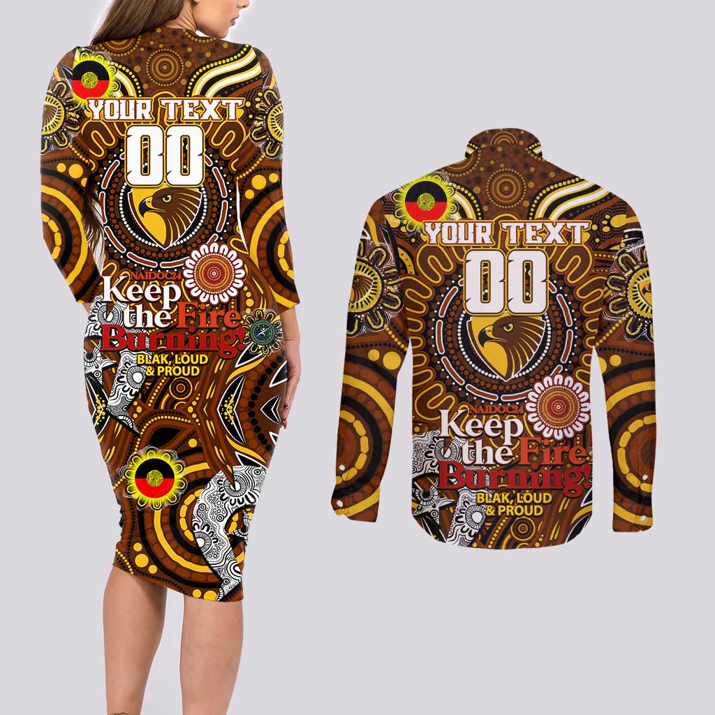 Custom Hawthorn Hawks NAIDOC Week 2024 Couples Matching Long Sleeve Bodycon Dress and Long Sleeve Button Shirt Mascot Football