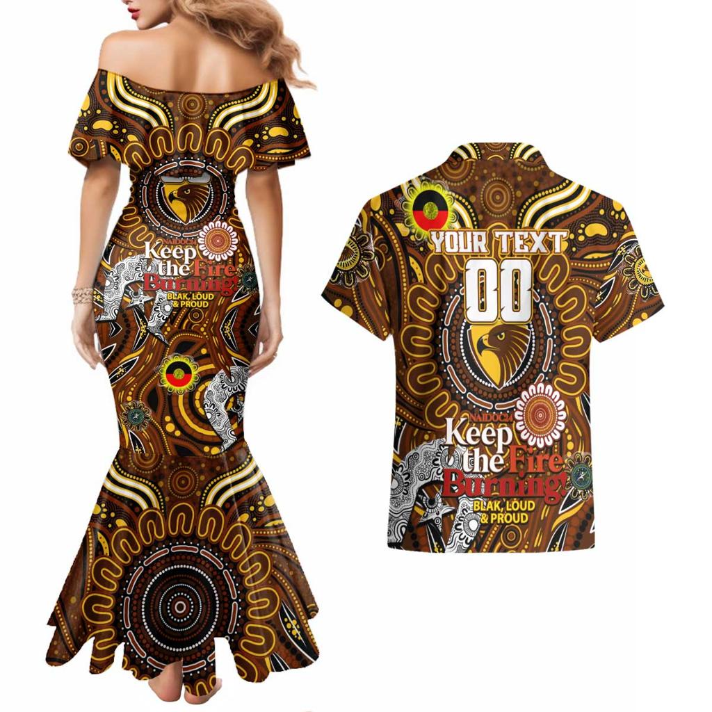 Custom Hawthorn Hawks NAIDOC Week 2024 Couples Matching Mermaid Dress and Hawaiian Shirt Mascot Football