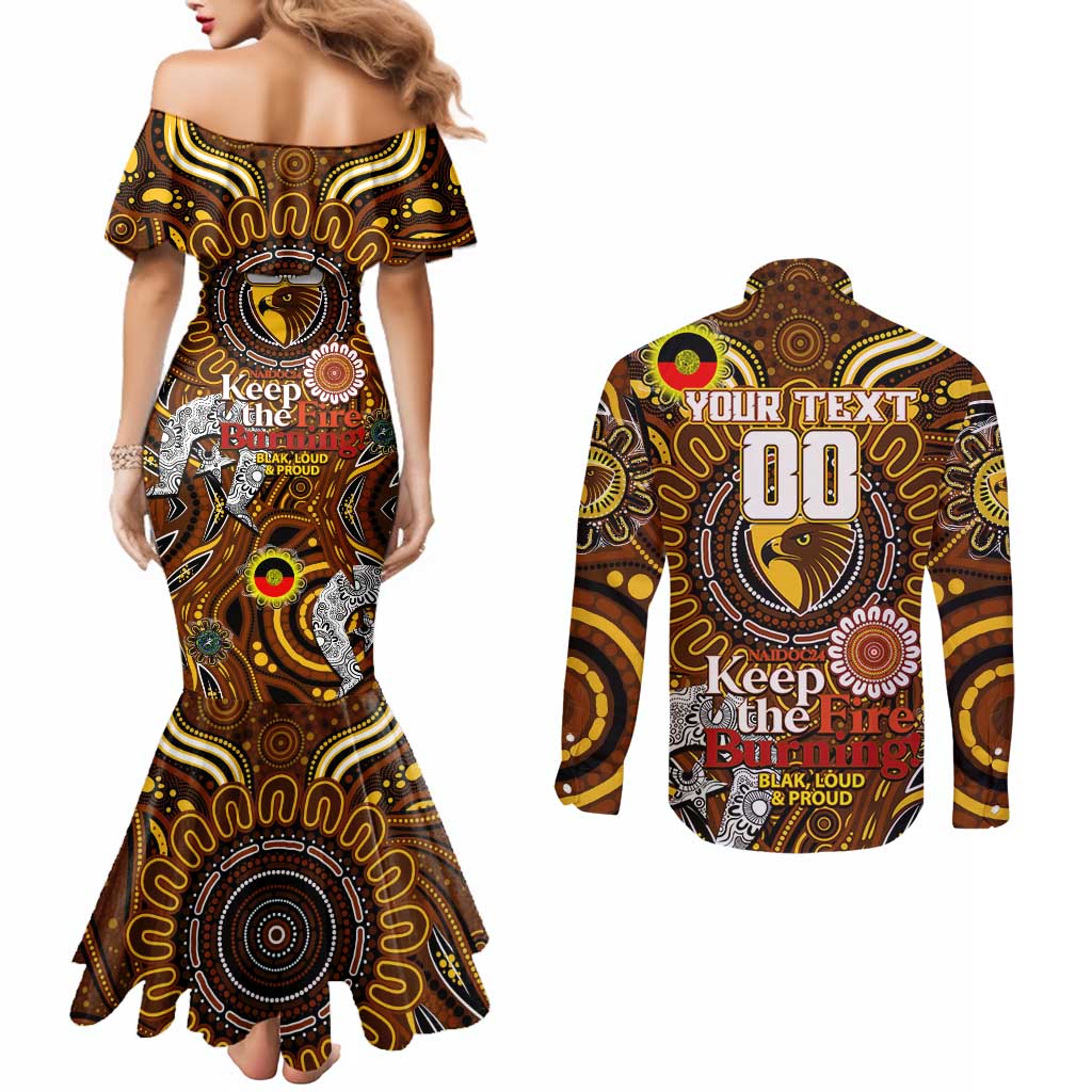 Custom Hawthorn Hawks NAIDOC Week 2024 Couples Matching Mermaid Dress and Long Sleeve Button Shirt Mascot Football