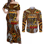 Custom Hawthorn Hawks NAIDOC Week 2024 Couples Matching Off Shoulder Maxi Dress and Long Sleeve Button Shirt Mascot Football