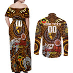 Custom Hawthorn Hawks NAIDOC Week 2024 Couples Matching Off Shoulder Maxi Dress and Long Sleeve Button Shirt Mascot Football