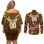 Custom Hawthorn Hawks NAIDOC Week 2024 Couples Matching Off Shoulder Short Dress and Long Sleeve Button Shirt Mascot Football