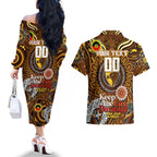 Custom Hawthorn Hawks NAIDOC Week 2024 Couples Matching Off The Shoulder Long Sleeve Dress and Hawaiian Shirt Mascot Football