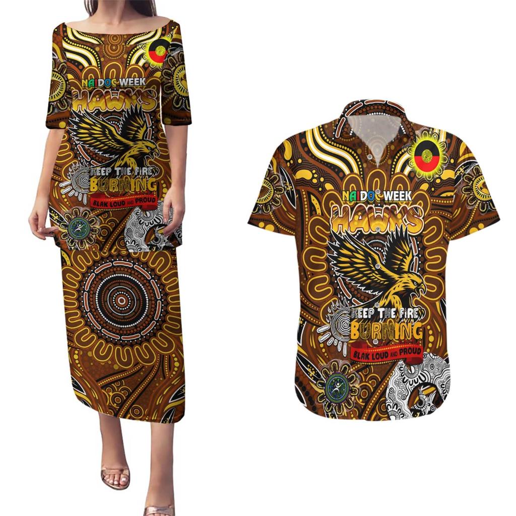 Custom Hawthorn Hawks NAIDOC Week 2024 Couples Matching Puletasi and Hawaiian Shirt Mascot Football