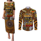 Custom Hawthorn Hawks NAIDOC Week 2024 Couples Matching Puletasi and Long Sleeve Button Shirt Mascot Football