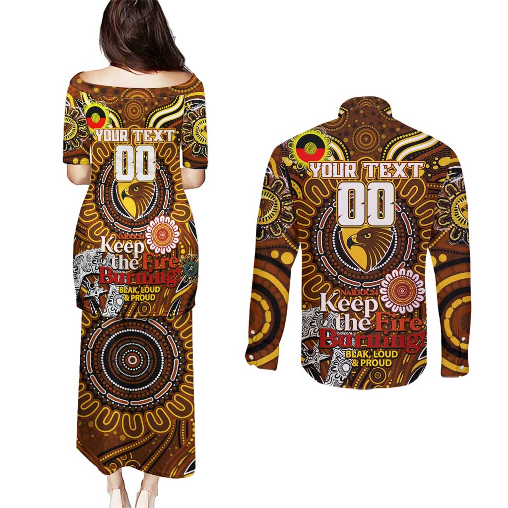 Custom Hawthorn Hawks NAIDOC Week 2024 Couples Matching Puletasi and Long Sleeve Button Shirt Mascot Football
