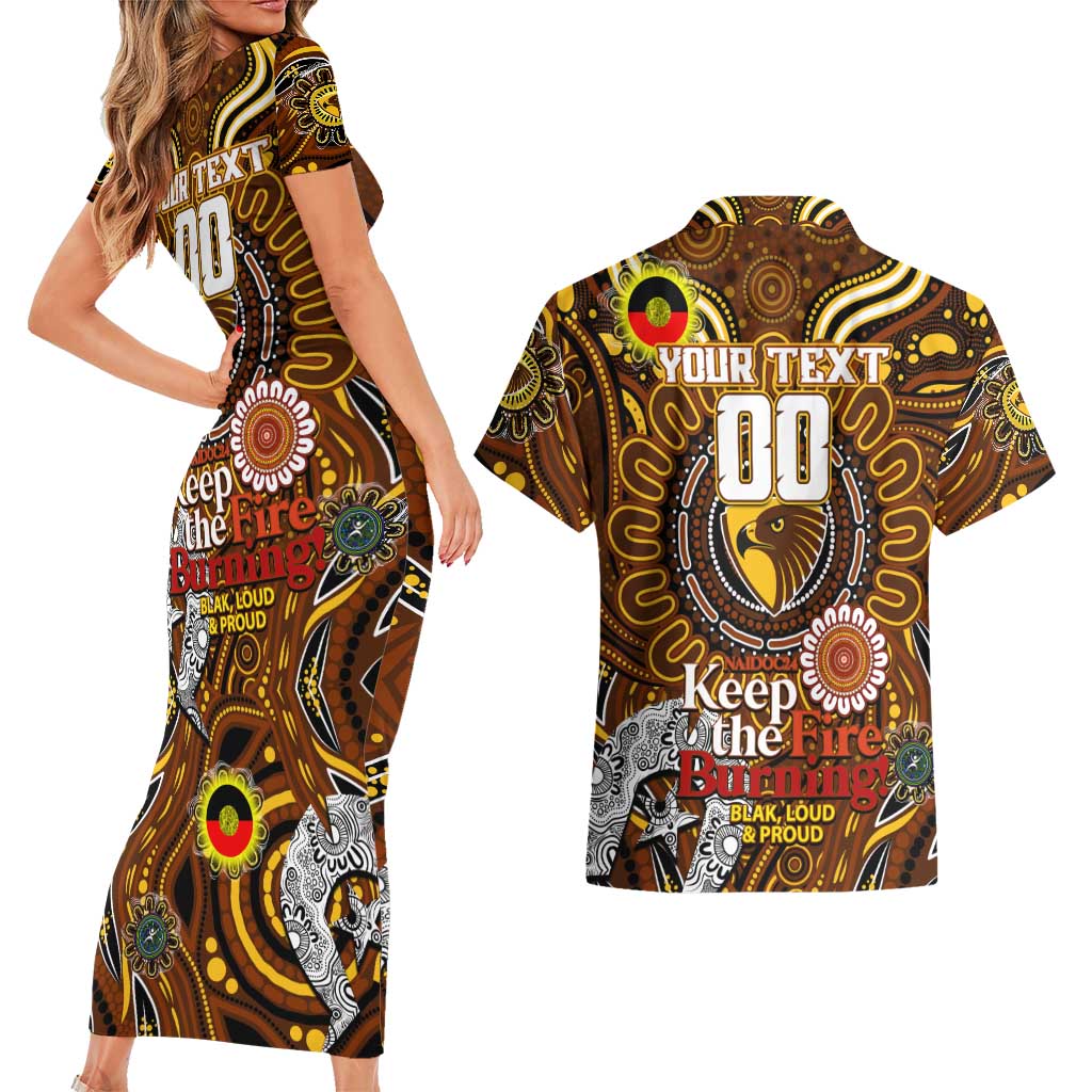 Custom Hawthorn Hawks NAIDOC Week 2024 Couples Matching Short Sleeve Bodycon Dress and Hawaiian Shirt Mascot Football