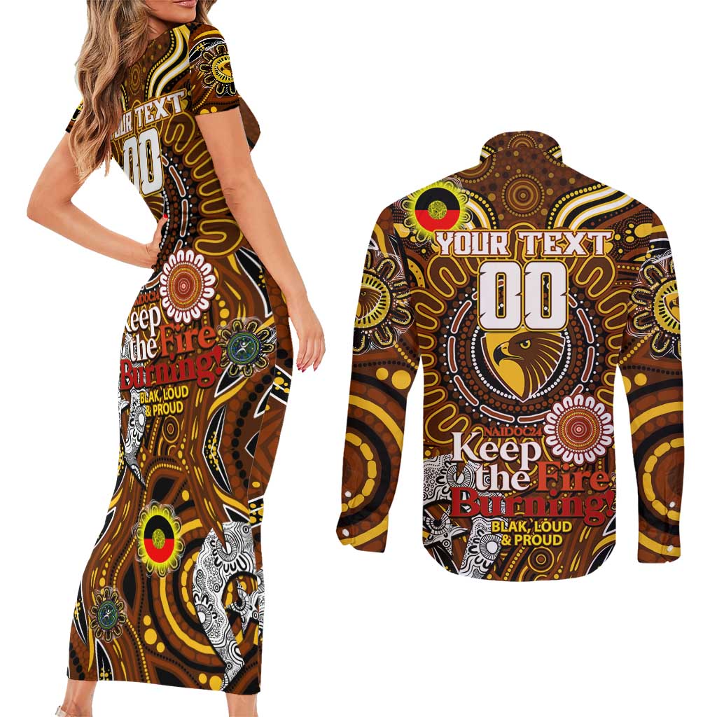 Custom Hawthorn Hawks NAIDOC Week 2024 Couples Matching Short Sleeve Bodycon Dress and Long Sleeve Button Shirt Mascot Football