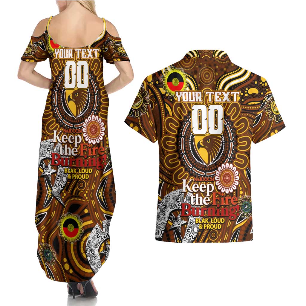 Custom Hawthorn Hawks NAIDOC Week 2024 Couples Matching Summer Maxi Dress and Hawaiian Shirt Mascot Football