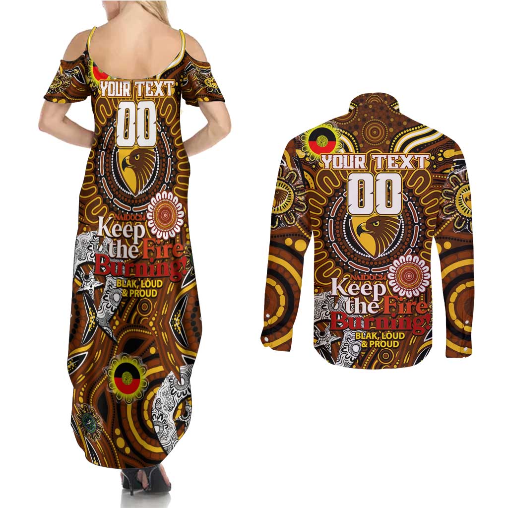 Custom Hawthorn Hawks NAIDOC Week 2024 Couples Matching Summer Maxi Dress and Long Sleeve Button Shirt Mascot Football