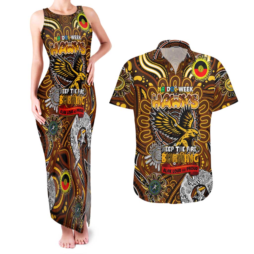Custom Hawthorn Hawks NAIDOC Week 2024 Couples Matching Tank Maxi Dress and Hawaiian Shirt Mascot Football