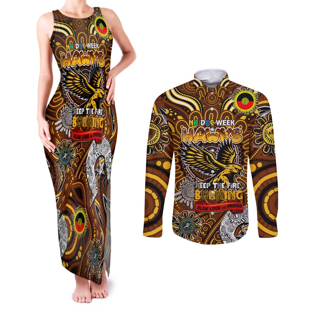 Custom Hawthorn Hawks NAIDOC Week 2024 Couples Matching Tank Maxi Dress and Long Sleeve Button Shirt Mascot Football