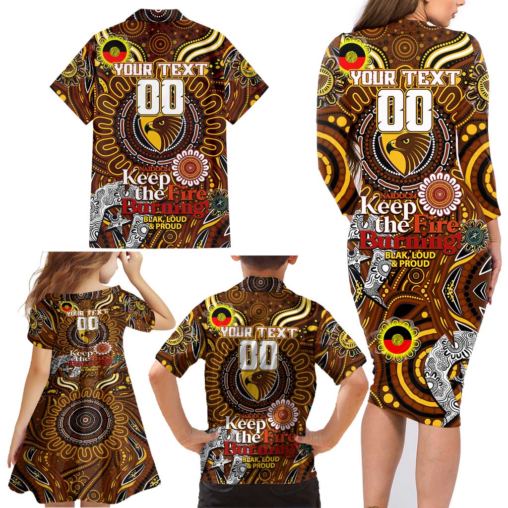 Custom Hawthorn Hawks NAIDOC Week 2024 Family Matching Long Sleeve Bodycon Dress and Hawaiian Shirt Mascot Football