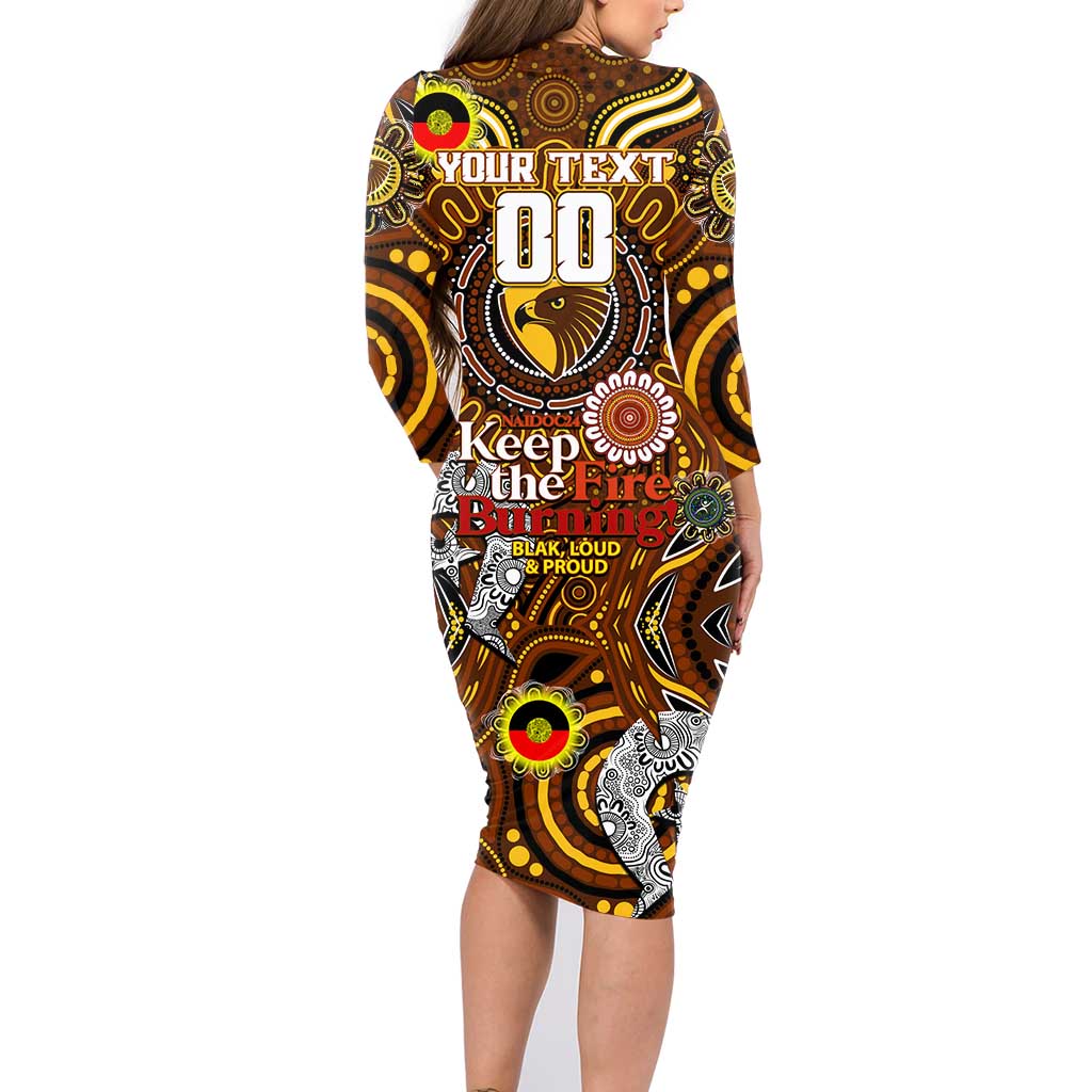 Custom Hawthorn Hawks NAIDOC Week 2024 Family Matching Long Sleeve Bodycon Dress and Hawaiian Shirt Mascot Football