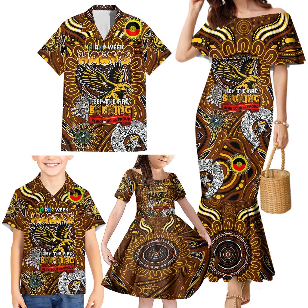 Custom Hawthorn Hawks NAIDOC Week 2024 Family Matching Mermaid Dress and Hawaiian Shirt Mascot Football