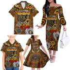 Custom Hawthorn Hawks NAIDOC Week 2024 Family Matching Off The Shoulder Long Sleeve Dress and Hawaiian Shirt Mascot Football