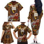 Custom Hawthorn Hawks NAIDOC Week 2024 Family Matching Off The Shoulder Long Sleeve Dress and Hawaiian Shirt Mascot Football
