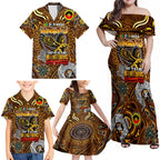 Custom Hawthorn Hawks NAIDOC Week 2024 Family Matching Off Shoulder Maxi Dress and Hawaiian Shirt Mascot Football