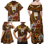 Custom Hawthorn Hawks NAIDOC Week 2024 Family Matching Off Shoulder Maxi Dress and Hawaiian Shirt Mascot Football