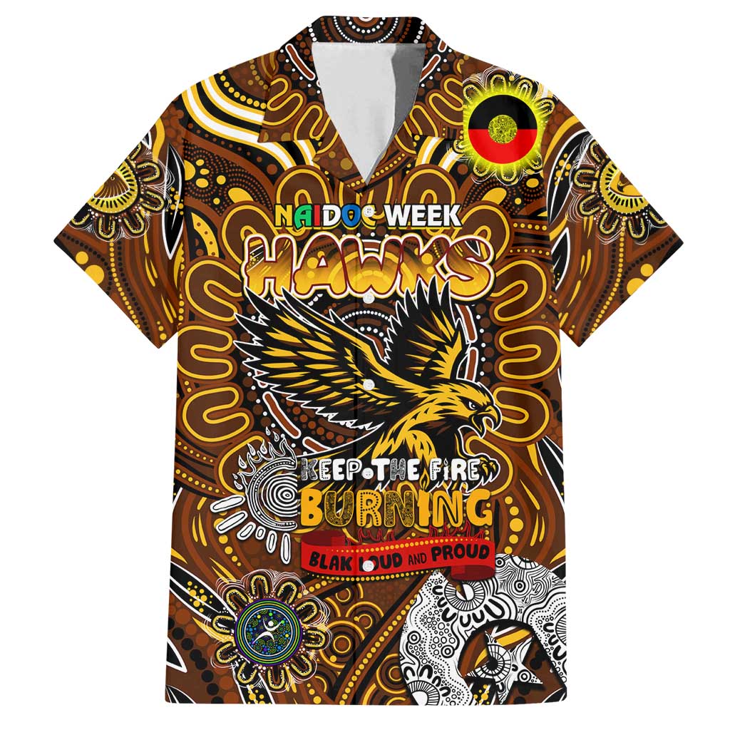 Custom Hawthorn Hawks NAIDOC Week 2024 Family Matching Off Shoulder Maxi Dress and Hawaiian Shirt Mascot Football