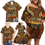 Custom Hawthorn Hawks NAIDOC Week 2024 Family Matching Off Shoulder Short Dress and Hawaiian Shirt Mascot Football