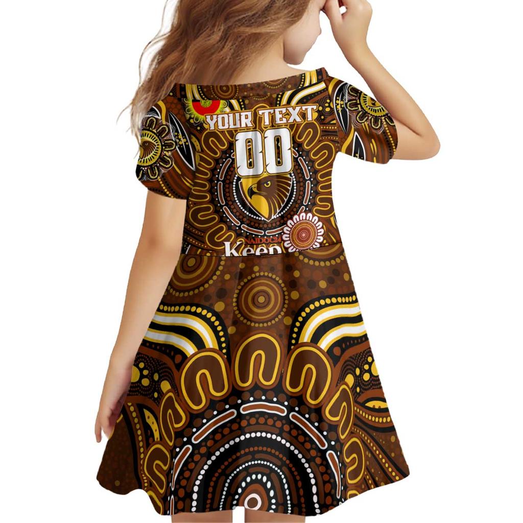 Custom Hawthorn Hawks NAIDOC Week 2024 Family Matching Off Shoulder Short Dress and Hawaiian Shirt Mascot Football