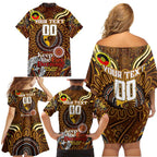Custom Hawthorn Hawks NAIDOC Week 2024 Family Matching Off Shoulder Short Dress and Hawaiian Shirt Mascot Football