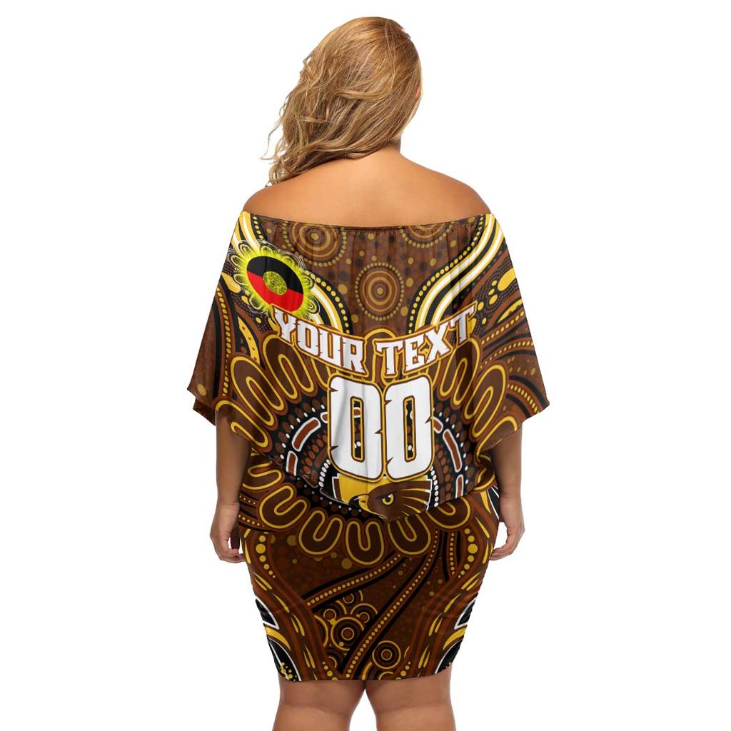 Custom Hawthorn Hawks NAIDOC Week 2024 Family Matching Off Shoulder Short Dress and Hawaiian Shirt Mascot Football