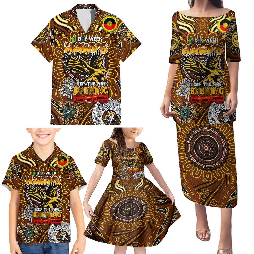 Custom Hawthorn Hawks NAIDOC Week 2024 Family Matching Puletasi and Hawaiian Shirt Mascot Football