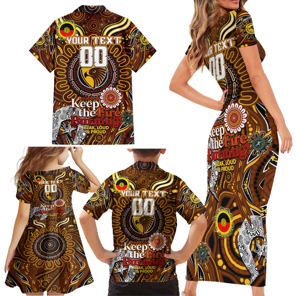 Custom Hawthorn Hawks NAIDOC Week 2024 Family Matching Short Sleeve Bodycon Dress and Hawaiian Shirt Mascot Football