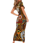 Custom Hawthorn Hawks NAIDOC Week 2024 Family Matching Short Sleeve Bodycon Dress and Hawaiian Shirt Mascot Football