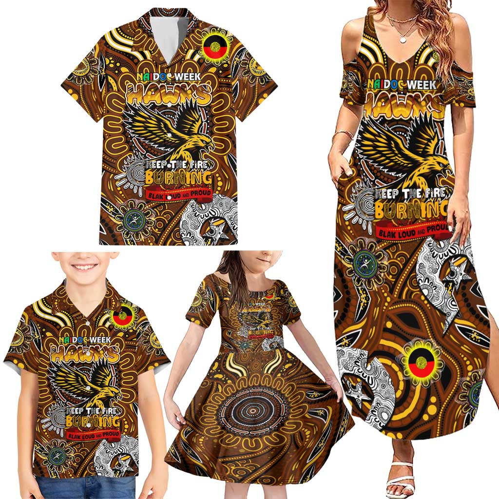 Custom Hawthorn Hawks NAIDOC Week 2024 Family Matching Summer Maxi Dress and Hawaiian Shirt Mascot Football
