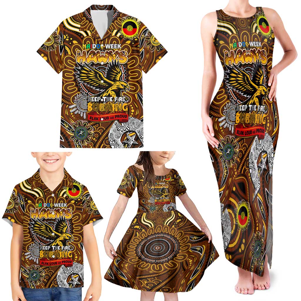 Custom Hawthorn Hawks NAIDOC Week 2024 Family Matching Tank Maxi Dress and Hawaiian Shirt Mascot Football