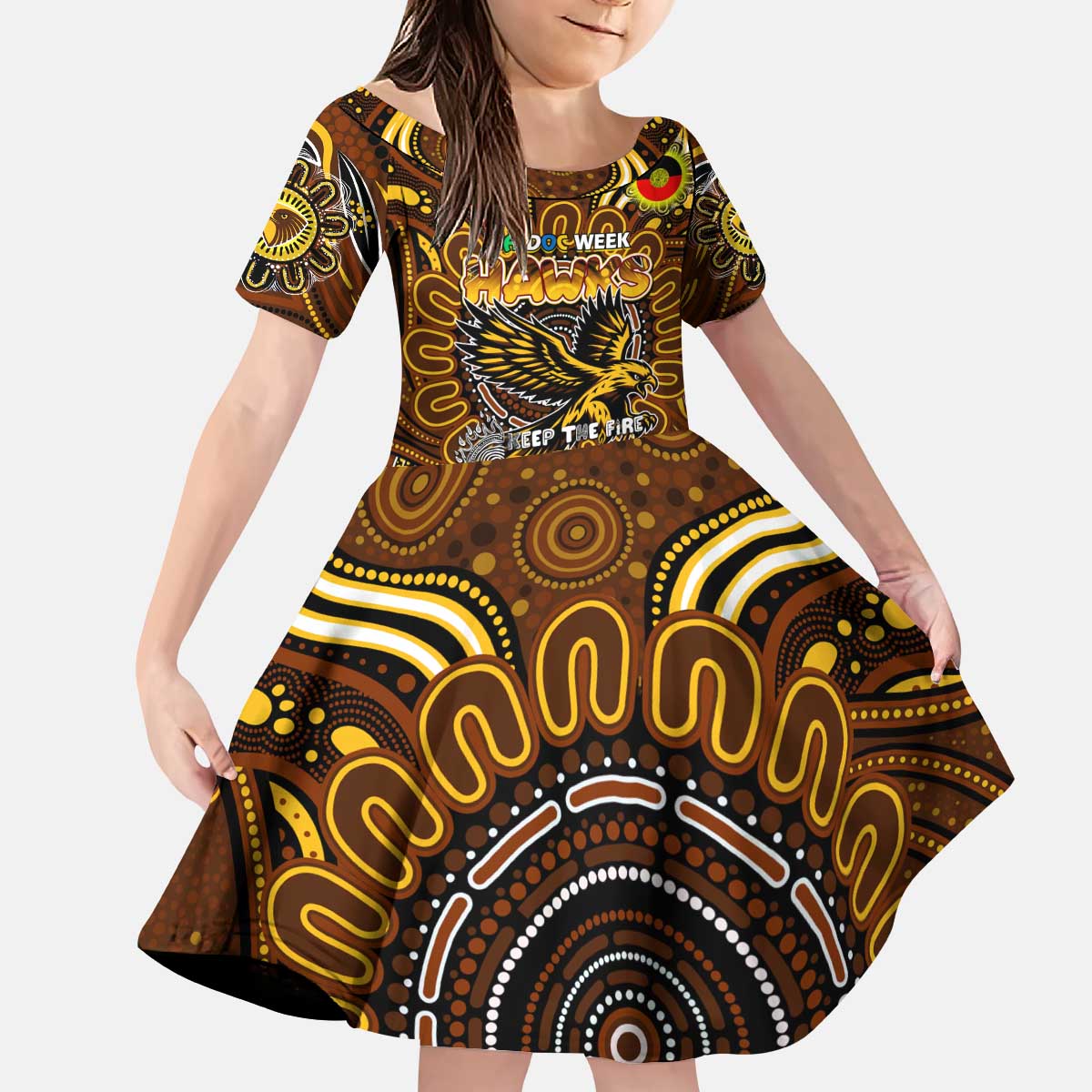 Custom Hawthorn Hawks NAIDOC Week 2024 Kid Short Sleeve Dress Mascot Football