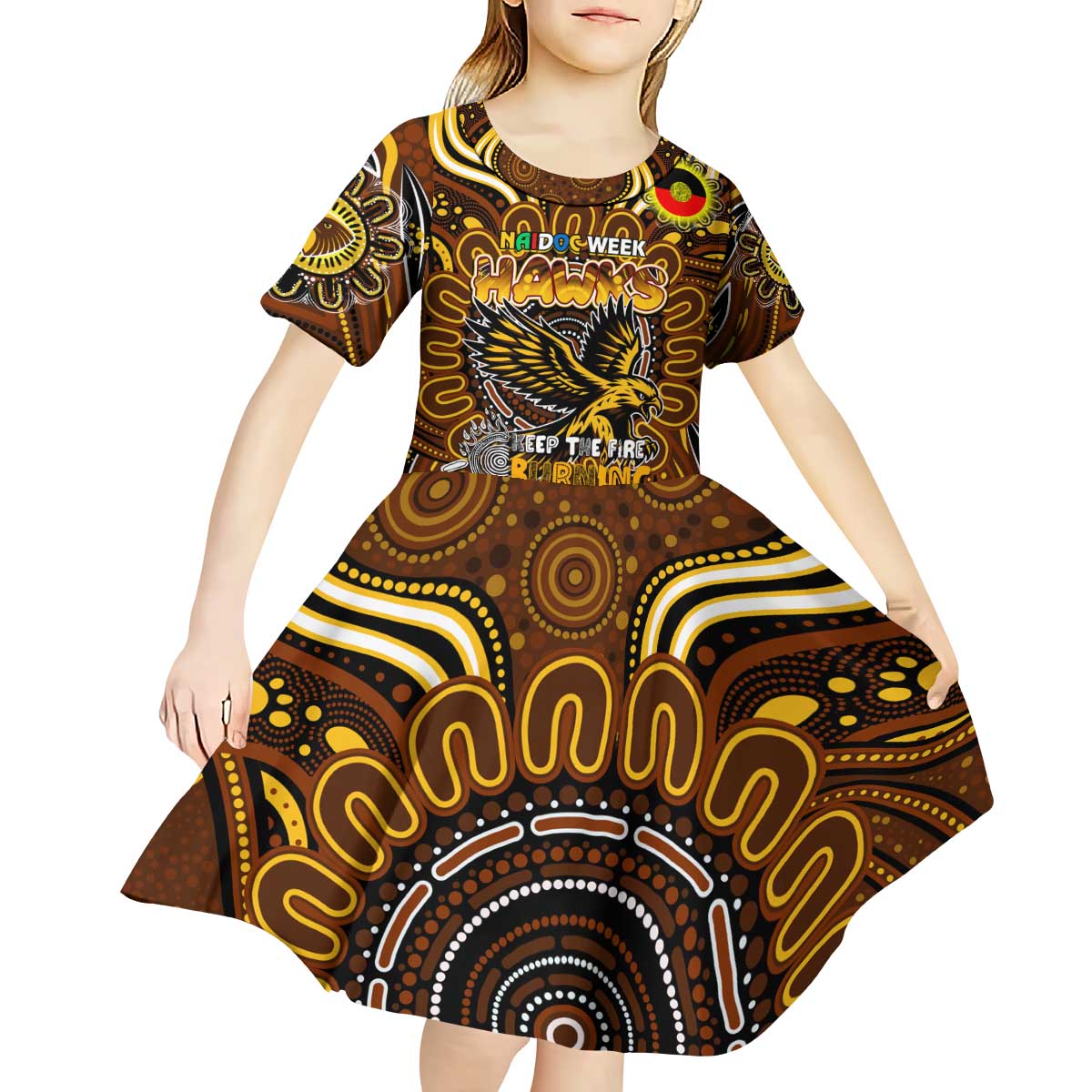 Custom Hawthorn Hawks NAIDOC Week 2024 Kid Short Sleeve Dress Mascot Football