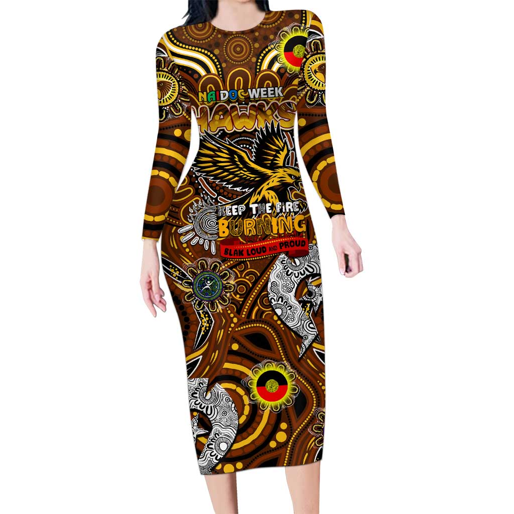 Custom Hawthorn Hawks NAIDOC Week 2024 Long Sleeve Bodycon Dress Mascot Football
