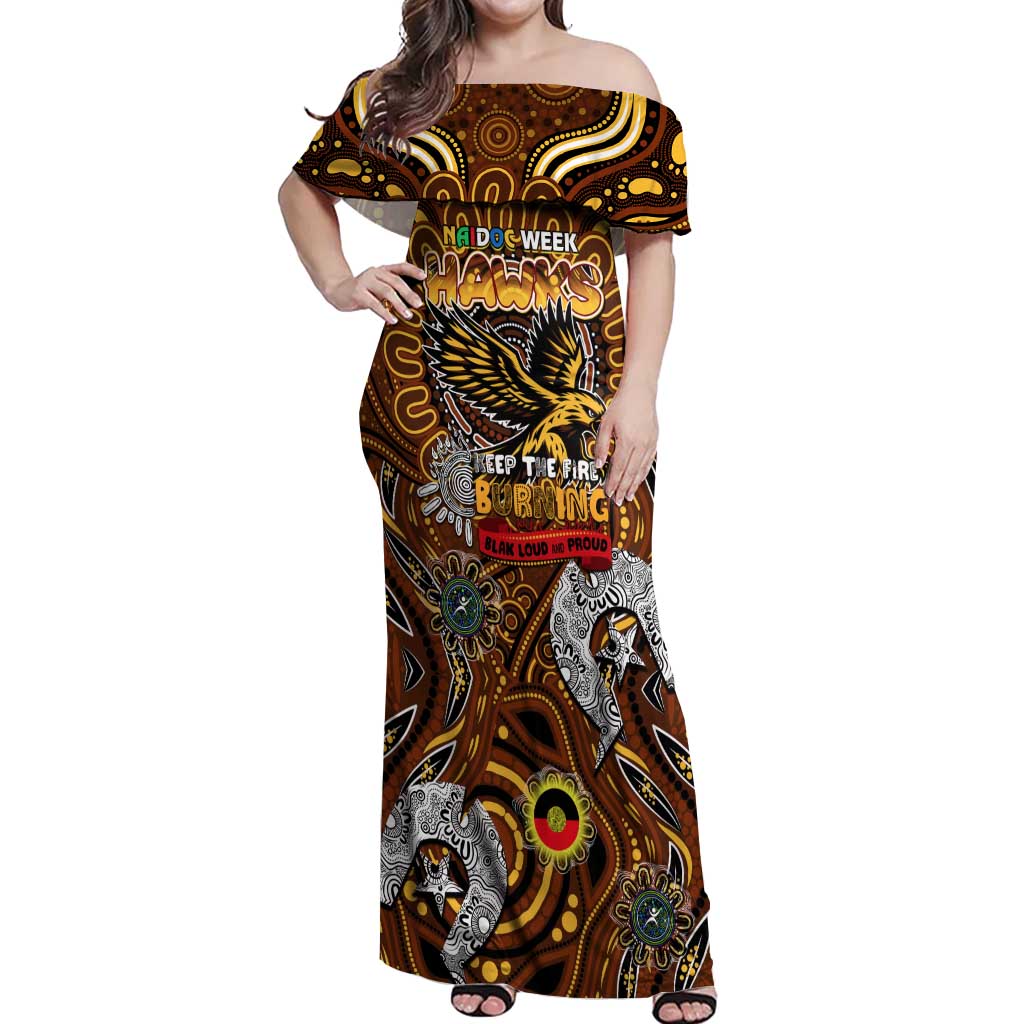 Custom Hawthorn Hawks NAIDOC Week 2024 Off Shoulder Maxi Dress Mascot Football