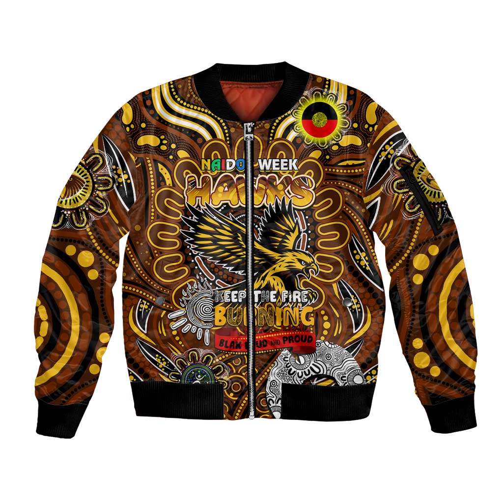 Custom Hawthorn Hawks NAIDOC Week 2024 Sleeve Zip Bomber Jacket Mascot Football