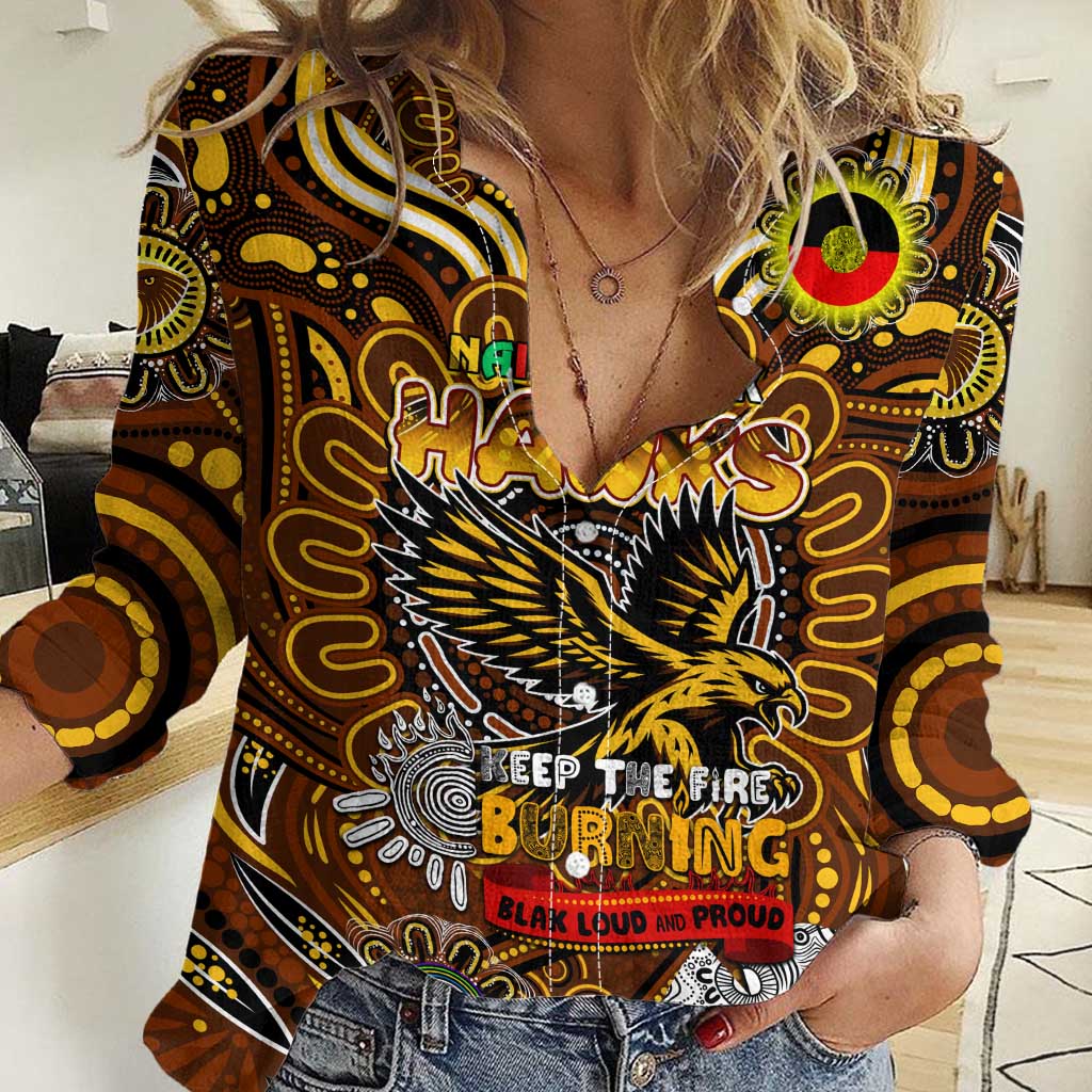 Custom Hawthorn Hawks NAIDOC Week 2024 Women Casual Shirt Mascot Football