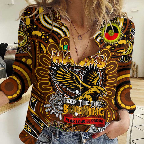 Custom Hawthorn Hawks NAIDOC Week 2024 Women Casual Shirt Mascot Football