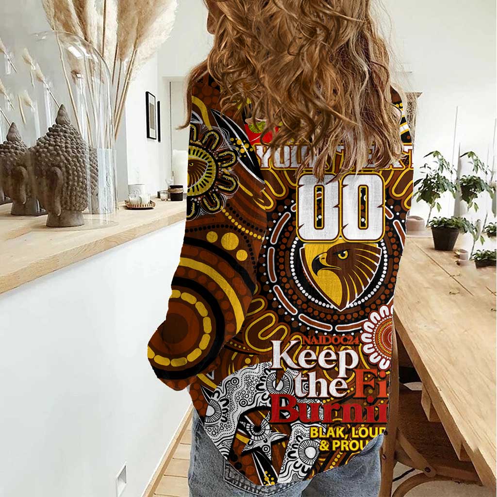 Custom Hawthorn Hawks NAIDOC Week 2024 Women Casual Shirt Mascot Football