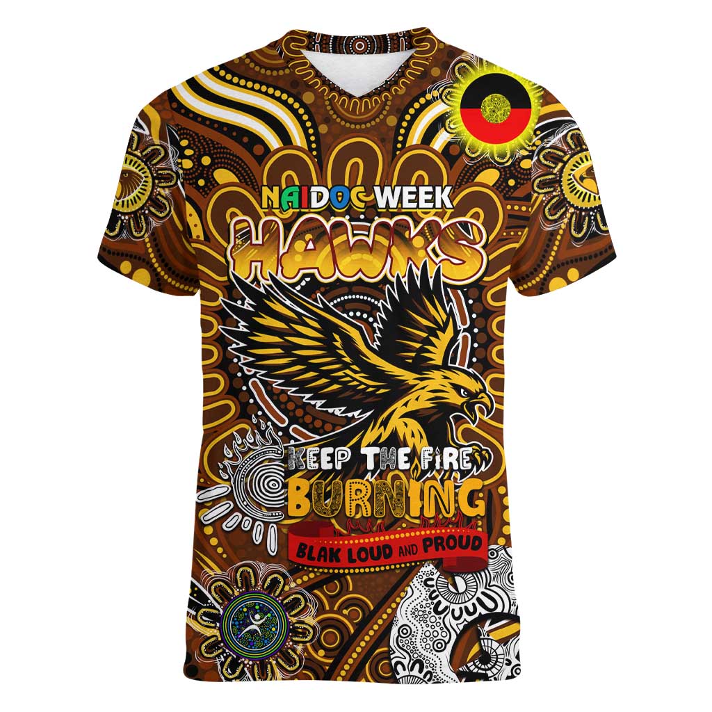 Custom Hawthorn Hawks NAIDOC Week 2024 Women V-Neck T-Shirt Mascot Football